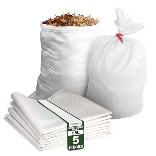 ToolSpace Sac à Gravats PP Tissé, 50×85 cm en Polypropylène 5x Sac Chantier pour Gravier Sable Feuilles Déchets de Construction Jardin - Réutilisable -...