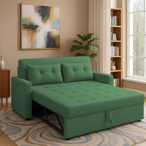 Image of Emilio 2-Seater Sofa Cum Bed for Living Room, Office & Home with Center Table | Premium Fabric Pull-Out Sofa Set with 1 Year Warranty | Space Saving Convertible Sleeper Sofa | Green Colour