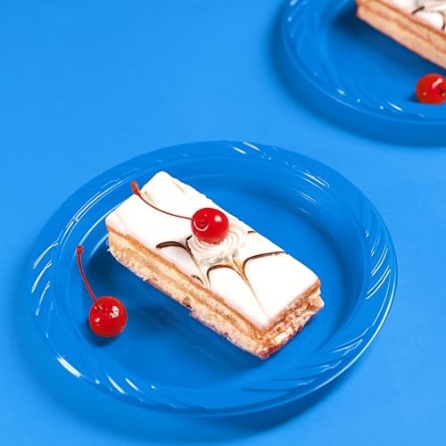 Munfix 100 Blue Plastic Plates Set - 9 Inch Disposable Dinner Plates Bulk Pack, for Party, BBQ, Picnic, Parties, Travel and Events, Microwavable Recyclable