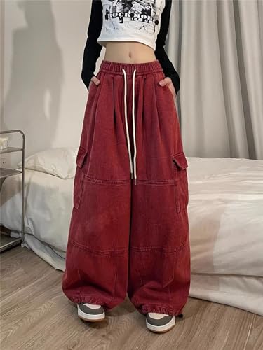 Pooyikoi Women's Baggy Cargo Pants Y2K Pants Gothic Harajuku Baggy Wide Leg Oversized Streetwear Multi Pocket Sweatpants4