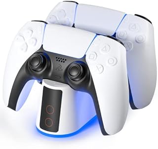 Charger Station for PS5 Controller with Adjustable RGB Light, 2H Fast Charging Dock for Playstation 5 Controller, LED IndicatorClick-in Design, Safe Intelligent Protection for PS5 Controller