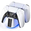 Ladestation für PS5 Controller mit Einstellbarem RGB Licht, 2 Stunden Schnellladung Ladestation Schnelllade, Click-in-Design, LED-Anzeige Intelligenter Sicherer Ladeschutz für Sony Playstation 5