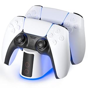 Ladestation für PS5 Controller mit Einstellbarem RGB Licht, 2 Stunden Schnellladung Ladestation Schnelllade, Click-in-Design, LED-Anzeige Intelligenter Sicherer Ladeschutz für Sony Playstation 5