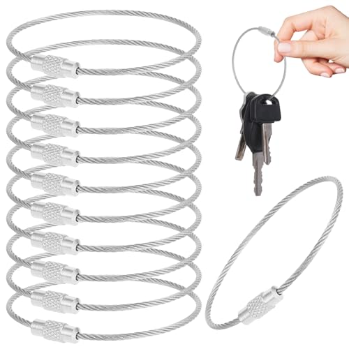 Lnngub 10 Stück Edelstahl Schlüsselring mit Drahtseil - 15 x...