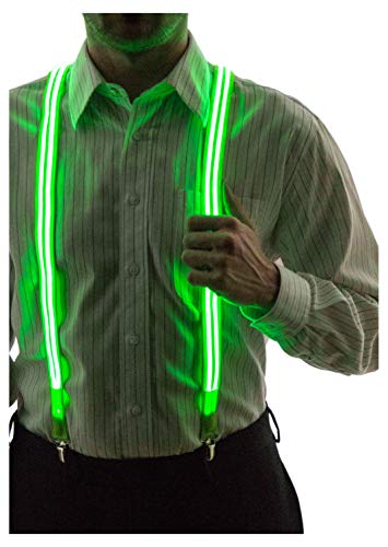 Neon Nightlife Stripe Green Light Up LED Suspenders for Men, Cool Costume Accessory | Colorful Blinky Flashy Nerd Clothing Outfit