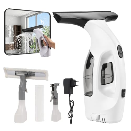 Fenstersauger Fensterputzer Fensterreiniger, Fensterreiniger mit 1,5 KPA Saugkraft, 150 ml Schmutzwassertank, 28 cm Gummilippe, 3000 mAh Akku für Fenster, IPX4 Wasserdicht,Spiegel & Fliesen