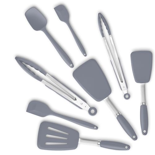 Silicone Spatulas Set Turners Tongs Cooking Utensils Set High Heat Resistant Kitchen Scraper Spatulas for Cooking Mixing Baking BPA Free Dishwasher Sa