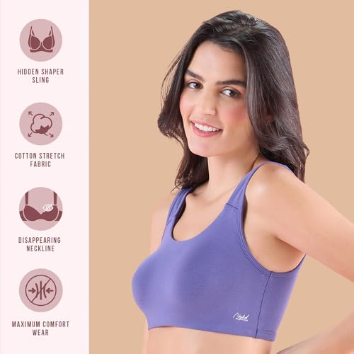 Image of NYKD NYB113 Cotton Non Padded Non Wired Full Coverage Slip On Everyday Bra Wide Straps Gentle Side Lift