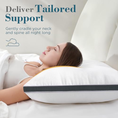 Image of viewstar Pillows Queen Size Set of 2, Firm Support Bedding, Dark Grey | Down Alternative, Gusseted, Hotel Quality, Fluffy Plump Filling, Oeko-Tex Certified, Machine Washable, for Side Sleepers