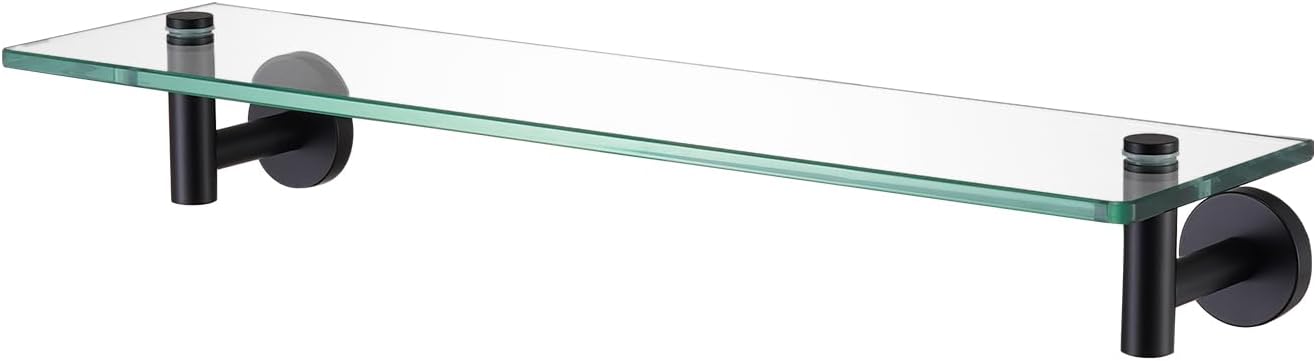 KES Bathroom Glass Shelf with 8 MM-Thick Tempered Glass and SUS 304 Stainless Steel Matte Black Brackets 20-Inch Rectangular Rustproof Storage Organizer Wall Mount, A2021-BK