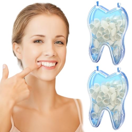 Kit de reparación de dientes, 2 cajas, 100 Uds., tapas de resina para dientes para uso temporal roto, incluye 50 anteriores y molares cada uno