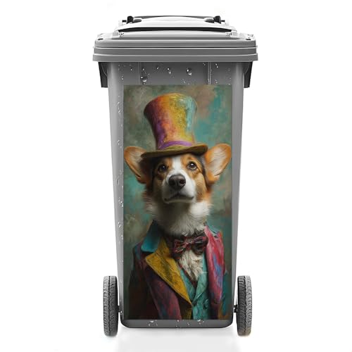 Image of 14.6x32.3 Inch Trash Can Cover Corgi Wearing Colorful Suit and Tall Hat Design Outdoor Garbage Bin Decoration Sticker Wrap