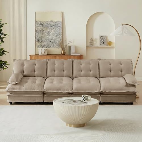 Image of 139 inch Sectional Sleeper Sofa, Modular Deep Seat Couches for Living Room Apartment, Flexible Module Combination Cloud Sofa with Spring Support, Easy Assembly, Coffee