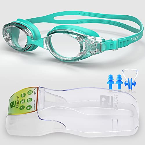 ZABERT Schwimmbrille, W5 Schwimmbrillen für Erwachsene Herren Damen Männer Frauen Kinder 8+ Jahre Brille Antibeschlag UV Schutz Triathlons Wettkämpfe Schwimmbrille teal turquoise blaugrün Türkis