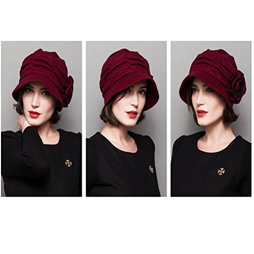 Maitose™ Women's Decorative Flowers Wool Beret Red #TOP2