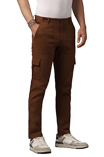 Image of Hubberholme Men's Regular Fit Cotton Trousers with Patch Pockets, Ankle Length Button Closure Cargo Chinos