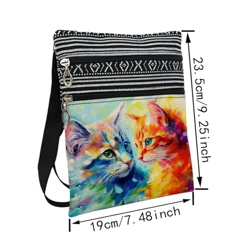 Colorful Cat Messenger Bag Small Ethnic Pattern Printed Adjustable Strap Crossbody Zipper Bag Colorful Cat Phone Bag Wallet Cute Shoulder Handbag for Women -52