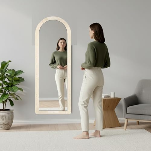 Image of Creative Arts n Frames 15x51 inch Long Fiber Wood Arched Wall Hanging Mount HD Mirror Home Decor Items Living Room Bathroom Bedroom Hotel Office (Highland Pine Finish Color HD Arch Mirror)