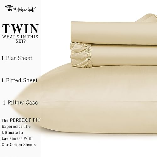 URBANHUT 800 Thread Count Egyptian Cotton Sheets Set Twin Size, Long Staple Sheets, Soft & Breathable, 3 Pc Bed Sheet Sets, Luxury Hotel Sateen Sheets Fits 16" Deep Pocket - Sand