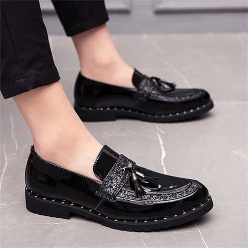 Men's Patent Leather Sequin Tassels Slip On Loafers Fashion Smoking Shoes for Business Wedding Party Formal2