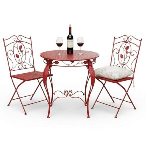 DanDiBo Rosso 96720 Lot de 3 meubles de jardin en métal avec 2 chaises et 1 table de bistrot Rouge vieilli Résistant aux intempéries