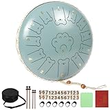 JINBAITAI Steel Tongue Drum - 13 Inch 13 Note Bear Tongue Drum - Steel Drum with Mallets 2 Pairs, Carry Bag and Music Book, Handpan Drums for Adults and Kids, C Major (Moss Blue)