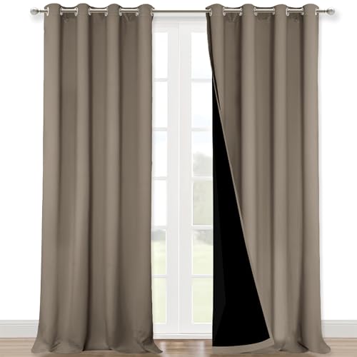 Image of NICETOWN 100% Blackout Blinds, Laundry Room Decor Window Treatment Curtains for Large Patio Sliding Door, Thermal Insulated Taupe Curtains for Bedroom, Set of 2, 52 inches x 108 inches