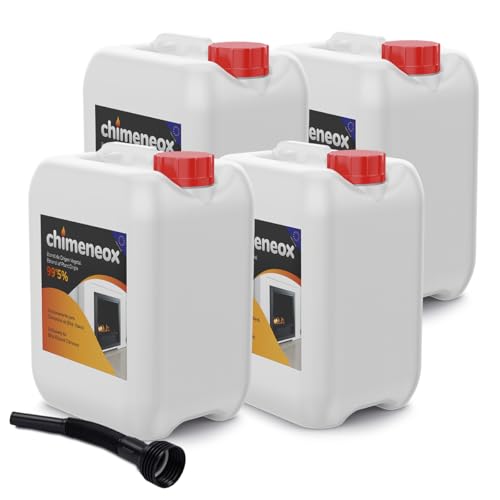 20 litros Bioetanol 99,5% para chimeneas de bioetanol | Entrega rápida | 4 x 5 litros en Garrafa con Embudo