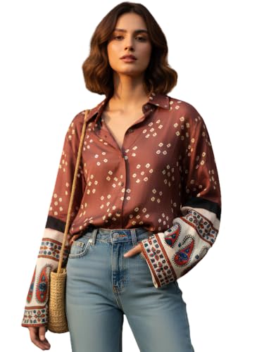 Image of GRECIILOOKS Women Printed Formal Shirt | Stylish Office Top | Casual Full Sleeve Shirts | Trendy Summer Tops | Smart Casual Printed Top for Women's | French Crep Button Down Modern Fit