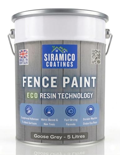SIRAMICO COATINGS Fence Paint | 5 Litres | Waterbased ECO Resin Technology | 6 Luxury Colours | Smooth Matt Finish for outdoor wood protection | 10 Year Colour Guarantee (Goose Grey)