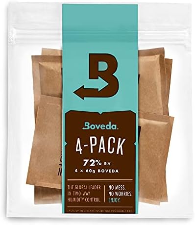 Boveda 72% RH 2-Way Humidity Control  Restores & Maintains Humidity  All in One Solution for Humidification- Patented Technology for Cigar Humidors  Convenient & Versatile - 4 Count Resealable Bag