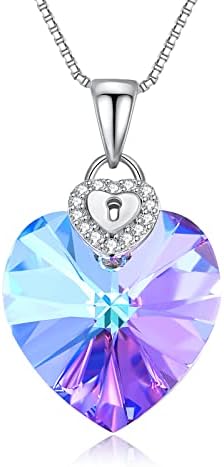 Missia Heart Shape Violet Crystal Necklace Sterling Silver Pendant Gift For Her Woman Wife Girlfriend Daughter Present For Birthday Valentine Wedding Anniversary