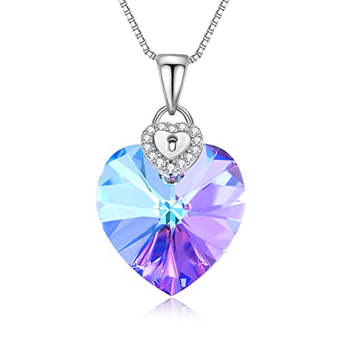 Missia Heart Shape Violet Crystal Necklace Sterling Silver Pendant Gift For Her Woman Wife Girlfriend Daughter Present For Birthday Valentine Wedding Anniversary #TOP3