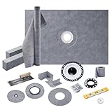Jocisland Shower Curb Kit with Complete Shower Kit- Tray, Curb, Membrane, Seals, ABS Bonding Flange, Corners, Trowel & Level, 48" x 72" Tray, Center Outlet Position