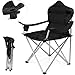 TRESKO Campingstuhl faltbar bis 150 kg | Angelstuhl Faltstuhl Klappstuhl mit Armlehnen und Getränkehalter (Schwarz)