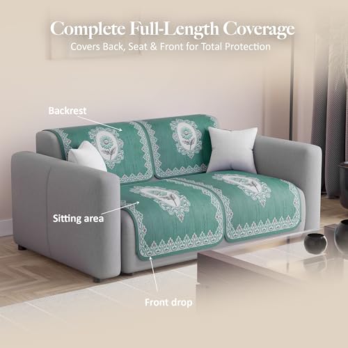 Image of Kuber Industries 2 Seater Sofa Cover | Slipcover for Living Room | Thick & Cozy | Non-Slip Comfort Sofa Cover Set Set | Sunflower Print Blaze 1418 - Green