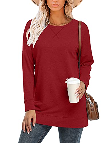 BETTE BOUTIK Women's Drop Long Sleeve Sweatshirts Casual Crewneck Tunic Tops Sweartshirts With Side Slits S-3XL