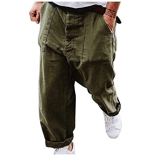 XVSSAA Men s Streetwear Cargo Pants Joggers Baggy Trousers Loose Sweatpants Wide Leg Baggy Harem Pants Trousers Army Green