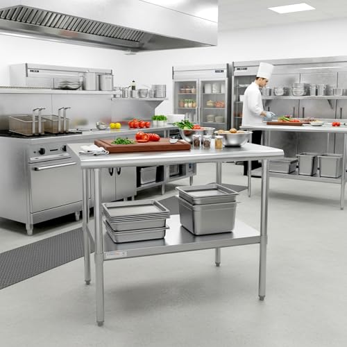 Image of STABLEINK NSF Stainless Steel Work Table 48x30 Inches 4ft, Metal Prep Table with Adjustable Undershelf, for Commercial Kitchen, Restaurant, Hotel, Laundry and Garage