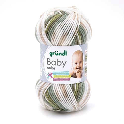 Gründl Baby color (fil à tricoter et à crochet avec caractère laineux composé de 70% polyacrylique et 30% polyamide, 50 g/150 m, aiguilles 3,5-4,5, 1 x 50 g), olive naturelle jade gris multicolore
