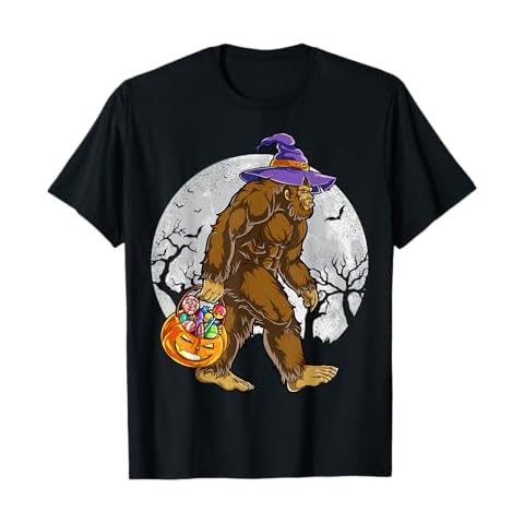Bigfoot Witch Pumpkin Halloween Girls Women Sasquatch Lovers T-Shirt Cover