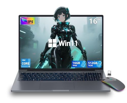SOLOVOX Wireless Laptop Computer,16' Full HD Laptop,Gaming Laptop,Core i3 2 Cores 4 Threads (Up to 3.2GHz) Processor,IPS Display 1920X1200,12GB DDR4 512GB SSD,Aluminum Body,WiFi/BT,Metallic Gray