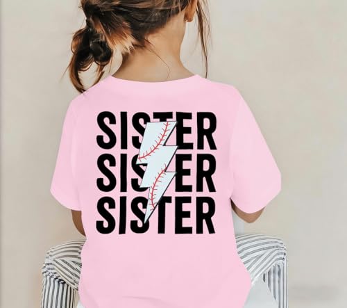 Image of FRYAID Toddler Baseball Sister Shirt Baby Girl Baseball Outfit Big Sister Shirt Birthday Girl T-Shirt Summer Cotton Tee Top