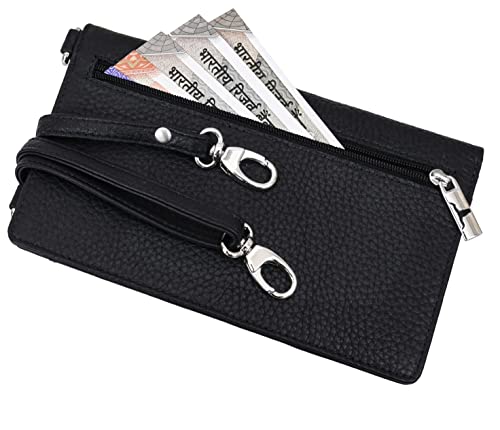 Image of URBAN FOREST Ruby Black Leather Sling Wallet for Women