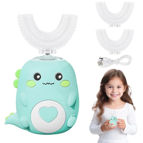 Cepillo De Dientes Eléctrico Niño De 360º Para Niños, Aspecto Dinosaurio, Con 2 Cabezales De Cepillo De Silicona En Forma De U, Cepillo De Dientes Niño De 2-8 Años