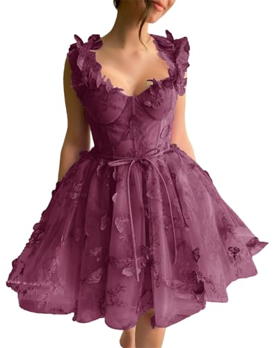 Girls 3D Butterfly Homecoming Dresses Short Tulle Lace Corset Bodice Puffy Mini Length Cocktail Party Dress