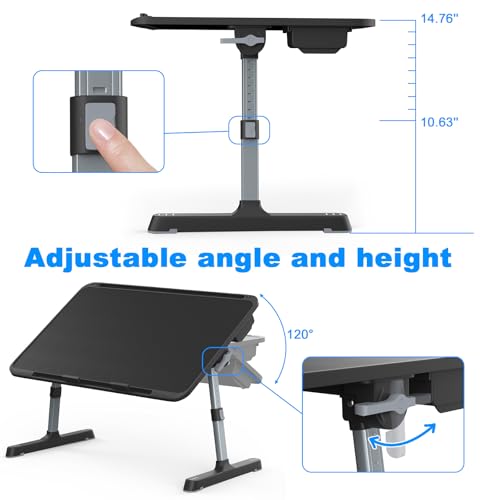 EVETTO Adjustable Lap Desk, XXL-Large Foldable bed table tray for Adults | Large Ergonomic Laptop Desk with Storage Drawer & Two Shields, Computer Lap Desks for Writing Diamond Painting on Couch Bed - image 4