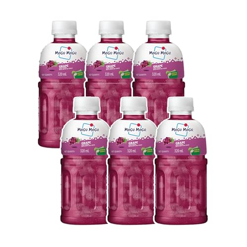 Image of Mogu Mogu Grape Juice Drink with Nata de Coco Jelly 320ml (Pack of 6)| Refreshing Tropical Thai-Made Sip & Chew Beverage