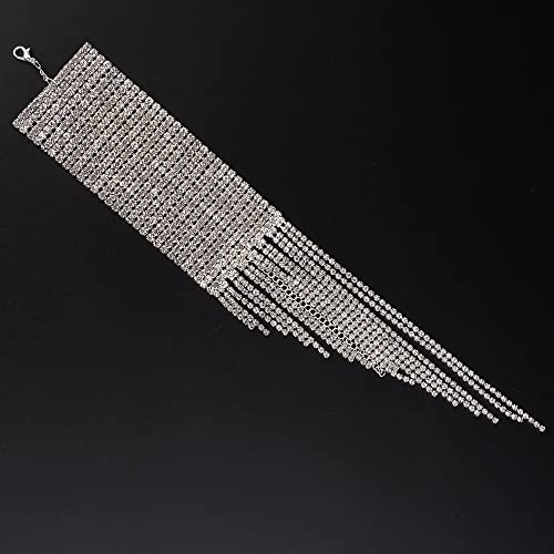 Chargances Silver Sparkling Rhinestone Bangle Bracelet Crystal Tassle Fringe Bracelet Glitter Tennis Cuff Accessories For Women And Girls Party Wedding Prom #TOP4