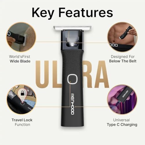 Image of MENHOOD Trimmer Ultra 3-in-1 Beard Body Groin Nose Ear Trimmer for Men IPX7 Waterproof Ceramic Blade 7000 RPM USB-C Fast Charging 180 Min Runtime Manscaping Kit